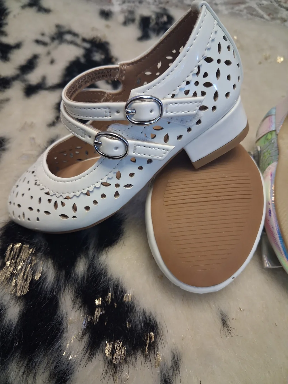 wonder nation White Mary Jane Flats & Iridescent Frozen Holographic Dress Shoes